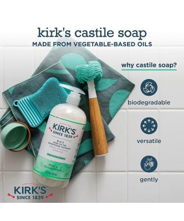 Kirk's 3-in-1 Castile Liquid Soap Mint & Eucalyptus | Head-to-Toe Clean Shampoo, Face Wash & Body Wash | 32 Fl Oz | Men, Women & Children - Buy Online on GoSupps.com