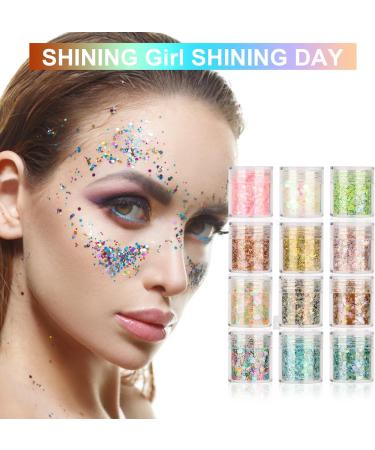 12 Pack Face Glitter - Festival Chunky Cosmetic & Body Glitter for Hair & Nail | Sparkling Mixed Colors - Buy Online on GoSupps.com