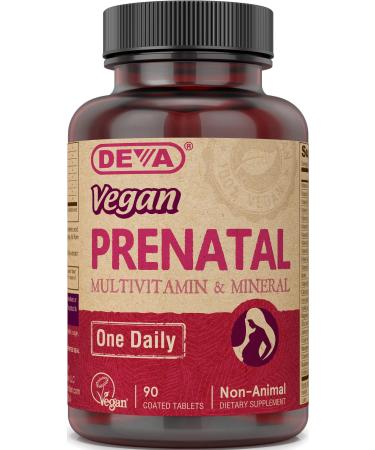 Deva Vegan Prenatal Multivitamin and Mineral Supplement - Once-Per-Day Formula - Vitamins A C D E K B Complex with Folate & Chelated Iron - 90 Coated Tablets 1-Pack 1 Count (Pack of 90)
