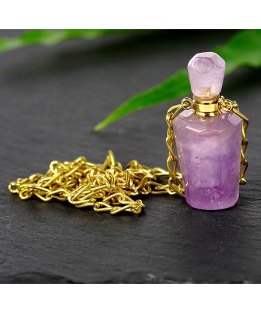 Natural Amethyst Pendant Necklace | Healing Crystal Essential Oil Diffuser for Men & Women - Gold Plated 13.5 Chain - Buy Online on GoSupps.com