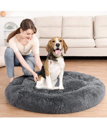 Bonteck Calming Round Donut Dog Bed - Machine Washable Anti-Slip Fluffy Cuddler Cat Bed - Multiple Sizes (S-XL) - Dark Grey - Buy Online on GoSupps.com
