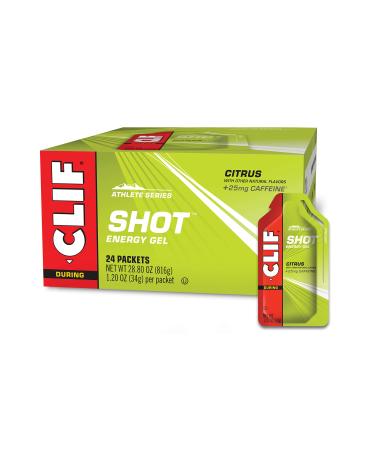 CLIF SHOT - Energy Gels - Citrus Flavor - 25mg Caffeine- Non-GMO - Quick Carbs & Caffeine for Energy - High Performance & Endurance - Fast Fuel for Cycling and Running, 1.2 Ounce (Pack of 24)
