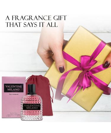 Valentine Milano Eau de Parfum Spray Perfume Fragrance For Women-Daywear Casual Daily Cologne Set with Suede Pouch- 3.4 Fl Oz Bottle Beauty Gift for Birthday Anniversary - Buy Online on GoSupps.com