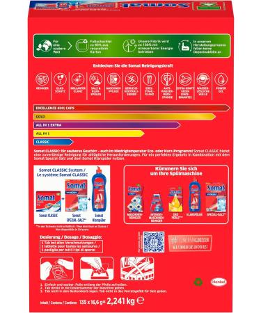 Somat Classic Dishwasher Tabs - 135 Tabs for Powerful Cleaning & Rinsing - Bright Dishes Even at Low Temperatures | International Shipping Available - Buy Online on GoSupps.com