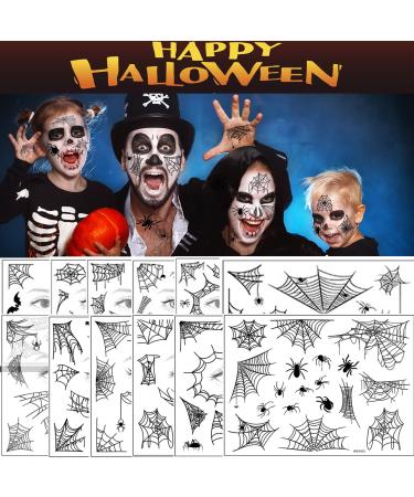 Halloween Temporary Tattoos Spider Web Temporary Tattoo fake tattoos Spider Bat Dark Waterproof Face Body Temporary Sticker Costume Makeup Tattoos Kit (12 sheets) for Adults and Kids
