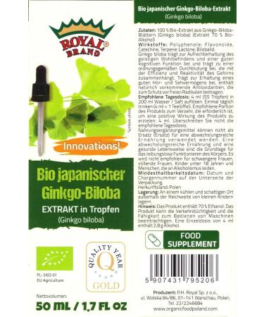 Royal Brand Ginkgo Biloba Organic Extract / 50 ml /1.7 fl oz./ Supports Cognitive Functions/Supports The Brain/Drops - Buy Online on GoSupps.com
