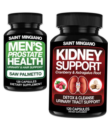 Saint Mingiano Kidney Support Cleanse Detox & Repair 120 Casuals - Together with - Men's Prostate Health Advanced Prostate Supplements - 120 Capsules