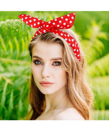 Prasacco 2 Pieces Polka Dot Headbands for Girls Women Retro Bandana Headbands Cute Polka Dots Bow Headwrap Hair Accessories for Women and Girls(Red+Black) - Buy Online on GoSupps.com