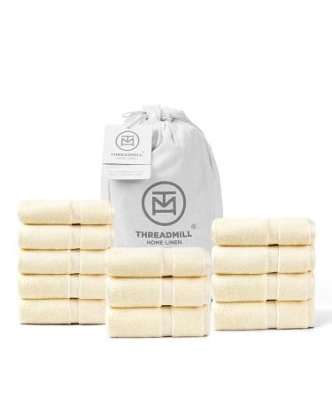 Threadmill 100% Cotton Fingertip Towels Pack of 12 - Ivory Luxury 600 GSM 13x13 Ultra Soft Quick Dry & Super Absorbent Washcloths Premium Lint Free Shower Towels for Gym Salon Spa & Daily Use 12 Piece Washcloth Set...