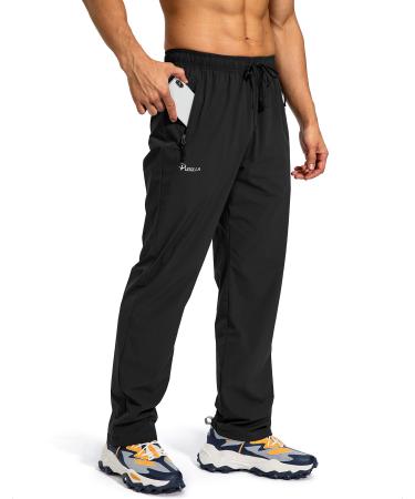 Pudolla Men's Workout Athletic Pants Elastic Waist Jogging Running Pants for Men with Zipper Pockets Black Large