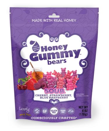 Lovely Candy Honey Gummy Bears Sour Cherry Strawberry Blue Raspberry 6 oz (170 g)