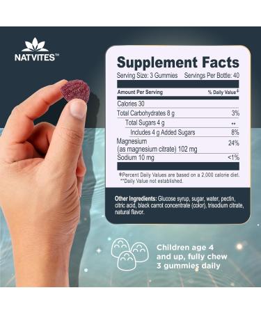 Natvites Magnesium for Kids - Magnesium Gummies for Kids - Supports A Calm & Relaxed Mood Nerve & Bone Health Healthy Kids Sleep Habits - Gluten Free Gelatin Free Magnesium Calm Gummies (120 Count) - Buy Online on GoSupps.com