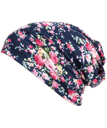 HONENNA Printed Turban Headband Chemo Cap Soft Sleep Beanie (Navy blue)