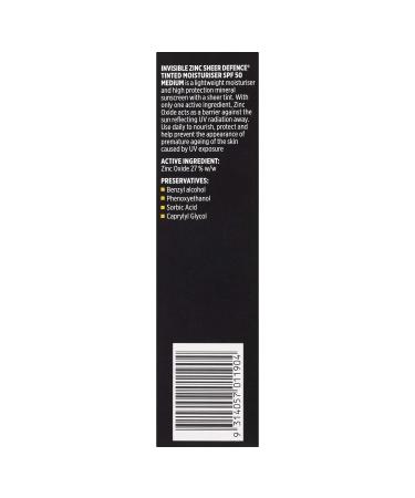 Invisible Zinc Sheer Defence Medium SPF 50 Daily Moisturizer - 50g - Buy Online on GoSupps.com