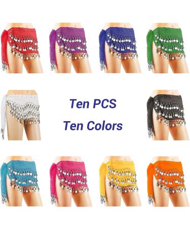 DROK Belly Dancing Belts - 10PCS Hip Scarfs with 128 Silver Coins for Belly Dance - Buy Online on GoSupps.com