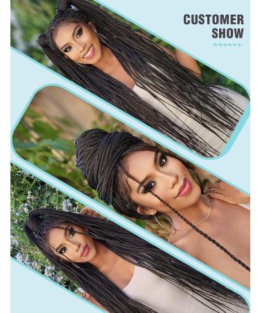 AMEILY 36 Kontless Box Braided Wig for Black Women - Clearance Sale | Heat Resistant Synthetic Lace Front Cornrow Braids Wig | 13x6' Lightweight & Natural Look | 1B - Buy Online on GoSupps.com