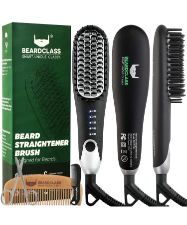 BEARDCLASS Premium Beard Straightener Comb - USA Designed for Beards! Fast Heating Electric Straightening Brush for Men with Anti-Scald Technology - Adjustable Temperature Portable Heated Straightner