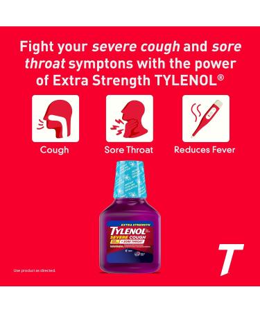 Tylenol Extra Strength Nighttime Cold Medicine - Severe Cough Sore Throat Relief Acetaminophen Dextromethorphan 8 Oz | International Shipping Available - Buy Online on GoSupps.com