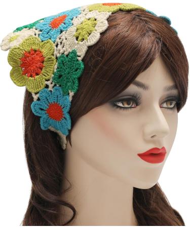 ZLYC Women Cotton Triangle Headband Crochet Hair Bandanas Handmade Kint Turban(Floral Green) One Size - Buy Online on GoSupps.com