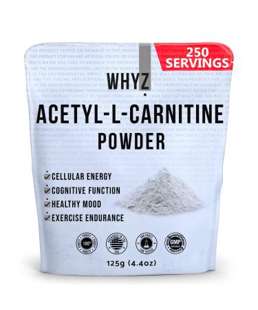 WHYZ Acetyl L-Carnitine Powder 125g Pure ALCAR Powder Cognitive & Memory Support Cardiovascular Health & Stamina 250 Servings