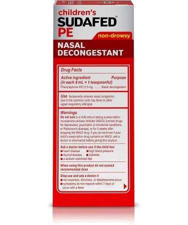 Sudafed PE Children's Nasal Decongestant Liquid - Alcohol and Sugar-Free, Berry Flavored - 4 fl. oz - Buy Online on GoSupps.com