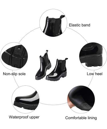 Women's Waterproof Short Rain Boots - Slip On Chelsea Booties (Black, Size 8) - Buy Online on GoSupps.com