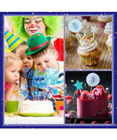 17 Pcs Official 13th Teenager Cake Toppers Giltter Blue Number 13 Pick Cake Decoration Official Teenager Cake Topper with Ballon Cheers to 13 Fabulous Birthday Decoration for 13th Birthday Party - Buy Online on GoSupps.com