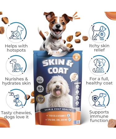 K9 Laboratories Skin & Coat Chews - Dog Supplement - For Healthy Skin and Shiny Coat - Reduces Itching Shedding and Skin Irritation - 100% Natural - - Buy Online on GoSupps.com