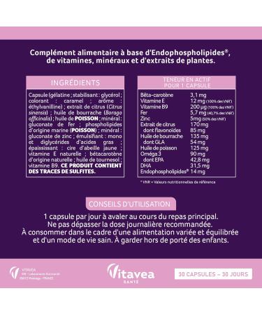 Vitavea Manha - Menopause and Pre-Menopause Food Supplement without Hormones - for Comfort & Wellness - Folic Acid Omega 3 Zinc Iron - 30 Capsules - 1 Month Treatment - Made in France - Buy Online on GoSupps.com