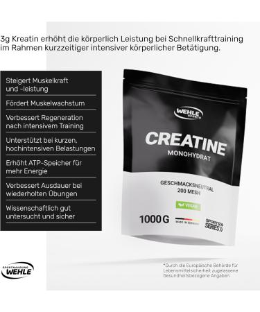Buy Pure Micronized Creatine Monohydrate 1kg - High Dosage 100% Vegan Powder | Wehle Sports - Buy Online on GoSupps.com