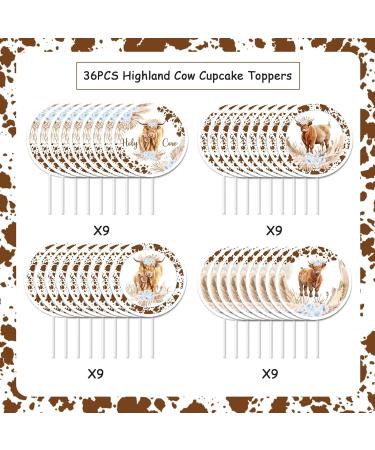 36Pcs Highland Cow Cupcake Toppers Blue for Boys Highland Cow Baby Shower Decorations Highland Cow Birthday Party Supplies - Buy Online on GoSupps.com