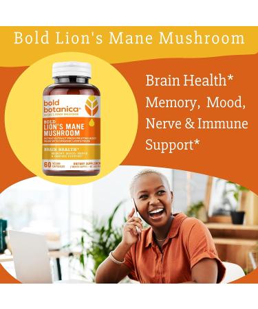Bold Botanica Lion's Mane Mushroom Capsules - Organic Extract for Brain Health, Memory & Immune Support - 60 Vegan Capsules - Buy Online on GoSupps.com