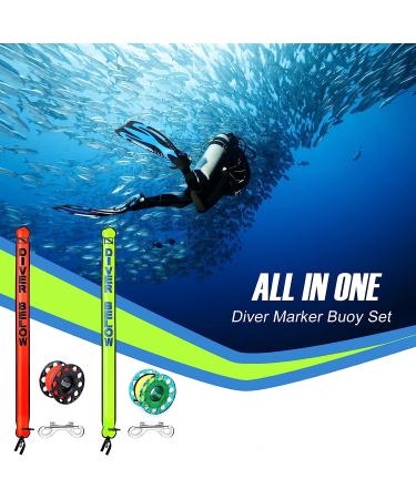 6ft Hi-Visibility Surface Marker Buoy Set for Scuba Diving | Safety Sausage with Finger Spool Reel and Snap Kit - Red - Buy Online on GoSupps.com