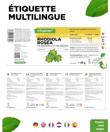 Rhodiola Rosea -120 capsules of 500 mg - Real Extract - High quality raw material: 3% rosavin & 1% salidroside -100% rosehip root extract - High dosed - Vegan - Buy Online on GoSupps.com