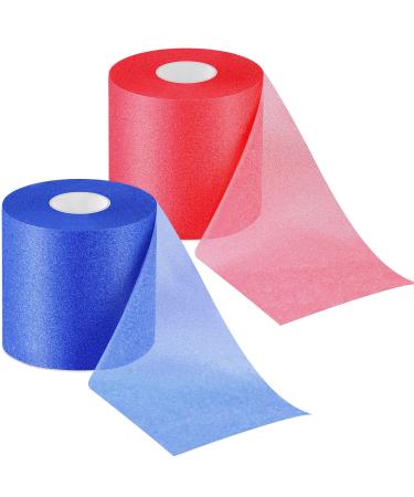 2 Rolls Prewrap Athletic Tape Foam Underwrap Tape Sports Tape Foam Underwrap Bandage for Hair Wrists Elbows Knees Ankles, 2.75 Inches x 30 Yards(Rose Red, Blue)