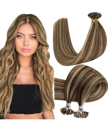Hetto Braun Extensions Real Hair Bonding Remy Bonding Extensions Real Hair of naturally u Tip Bondings Hair recernation extensions dark brown with red blonde # 4/27 40 cm 50g 16 inch 2-4 # 4/27