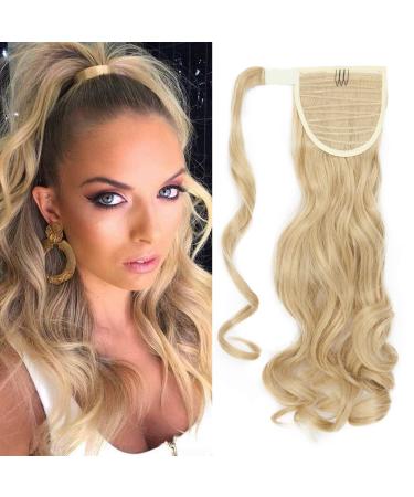 Pferdeschwanz hair part braid clip in ponytail hair extension synthetic hair extension hair piece wrap on for women 43 cm wavy-dark blonde mix bleach blonde
