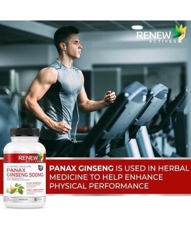 Renew Actives Panax Ginseng Supplement - 500mg Per Serving for Energy and Cognitive Function - Vegan Capsules, Gluten & GMO Free - Buy Online on GoSupps.com