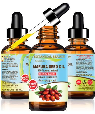 Botanical Beauty MAFURA SEED OIL 100% Pure Natural Undiluted Virgin Unrefined Cold Pressed Carrier Oil. 2 Fl.oz.- 60 ml. for Face Skin Body Hair Nails. Rich in Vitamin C Vitamin E