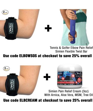 Simien Tennis Elbow Brace (2-Count) for Pain Relief - Compression Pad, Wrist Sweatband, E-Book - Buy Online on GoSupps.com