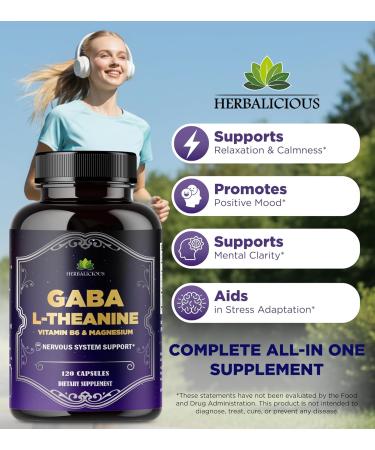 HERBALICIOUS GABA L-Theanine with Magnesium Calm & Focus Support Stress Relief Relaxation + Mood Balance Brain & Memory Support Supplement Vitamin B6 + B12 Complex 120 Capsules - Buy Online on GoSupps.com