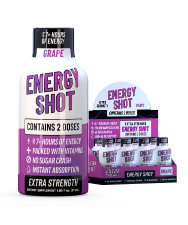 Grape Extra Strength Energy Shot 8 pk 260mg Natural Caffeine B12 B6 Energy & Focus Support 2 Servings Sugar Free Zero Calorie Green Tea B-Vitamins Electrolytes Vegan 1.93 fl oz