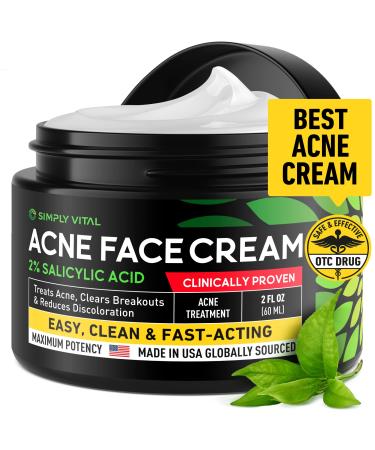 Acne Medication Face Cream - Made in USA Fast Acting Drug Acne Treatment For Stubborn Pimple Blackhead Whitehead Blemish - Soothing Acne Moisturizer for Inflammation Relief & Acne Scar Prevention 2oz