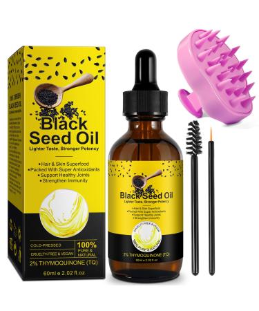 HXTMKT Black Seed Oil Organic Black Cumin Seed Oil Cold Pressed with Scalp Massage Comb 100% Natural Black Seed Oil Liquid for for Hair Growth Scalp Massage Face Skin Care Hair Oil 2 Fl Oz