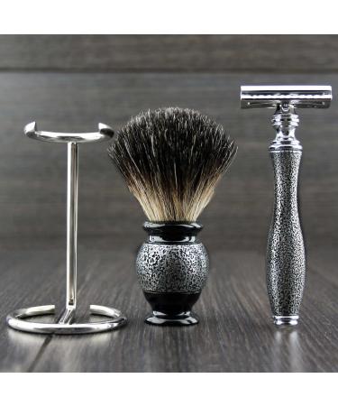Men's Shaving Set - Black Badger Hair Brush Safety Razor (Blades Not Included) & Stand | International Shipping Available - Buy Online on GoSupps.com