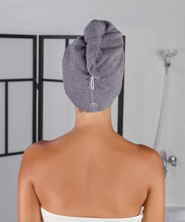 Buy Pamuq 100% Cotton Black Hair Turban Set Quick-Drying Button Design 2-Piece Hair Towel for Effortless Drying | International Shipping - Buy Online on GoSupps.com