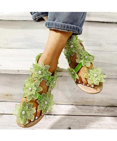 Women's Haiorziyou Toe Separator Sandals - Bohemian Green Beach Flip Flops with Floral Design - Summer Leisure Slip-On Open Toe Shoes (40 EU) - Buy Online on GoSupps.com