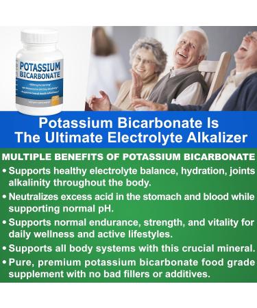 Pure Potassium Bicarbonate Supplement Capsules pH Balance Pills High Potassium Electrolytes 1200mg Serv. USA Made Bicarbonate Food Grade Acid-Alkaline Balance Immunity Endurance 120 caps 120 Count (Pack of 1) - Buy Online on GoSupps.com