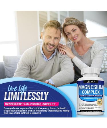 Magnesium Complex Supplement 8 Elemental 1000mg - Magnesium Glycinate Citrate Malate Taurate Chelated for Easy Absorption for Bones Muscle Recovery Energy Vegan Non-GMO 90 Capsules 90 Count (Pack of 1) - Buy Online on GoSupps.com