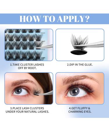 GEMERRY Cluster Lashes Kit 144Pcs D Curl Individual Lashes | DIY Eyelash Kit with Bond, Seal & Applicator - Wide Stem Soft Lashes for Home Use - Buy Online on GoSupps.com
